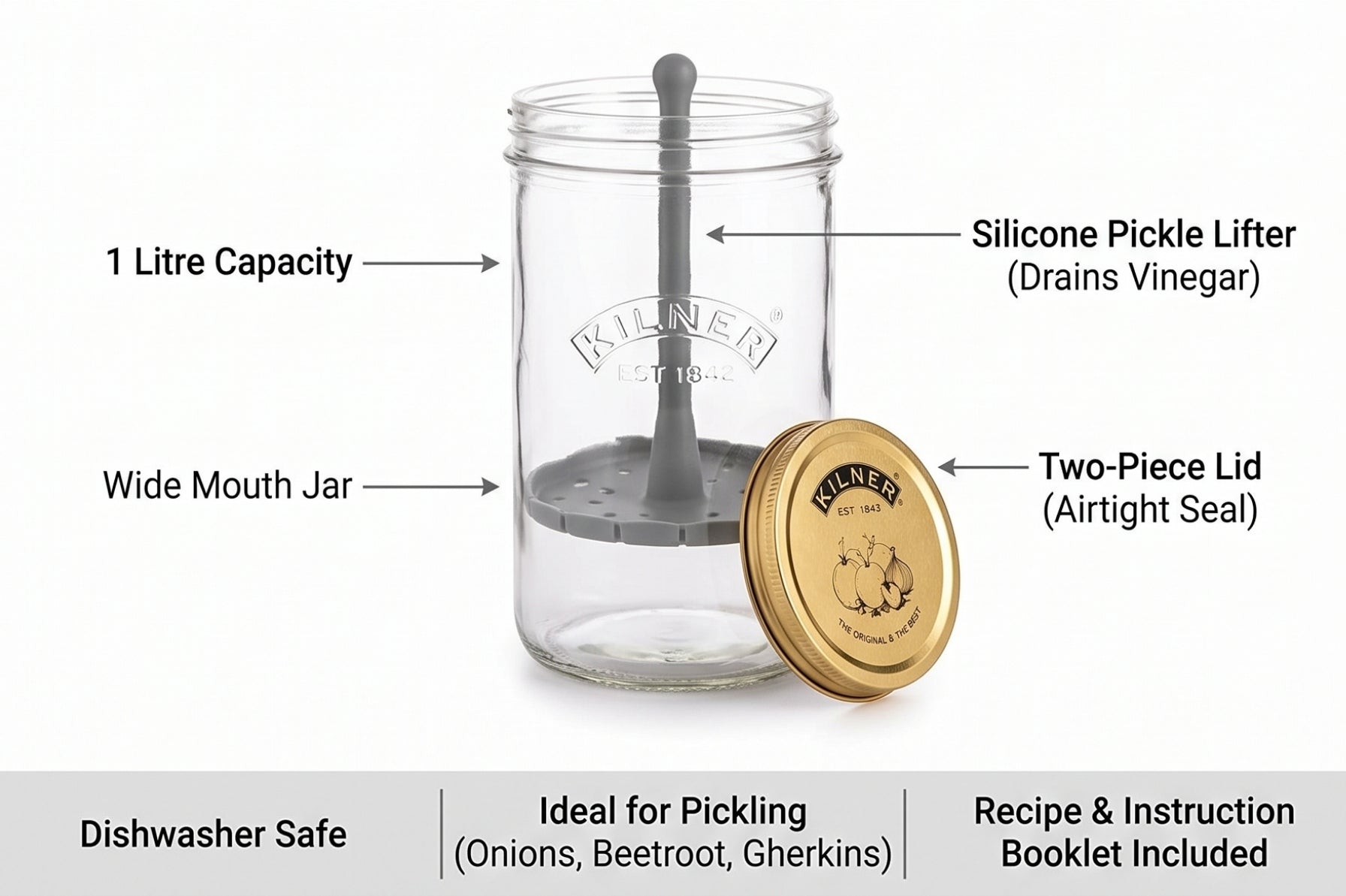 Kilner Pickle Jar with Lifter 1 Litre