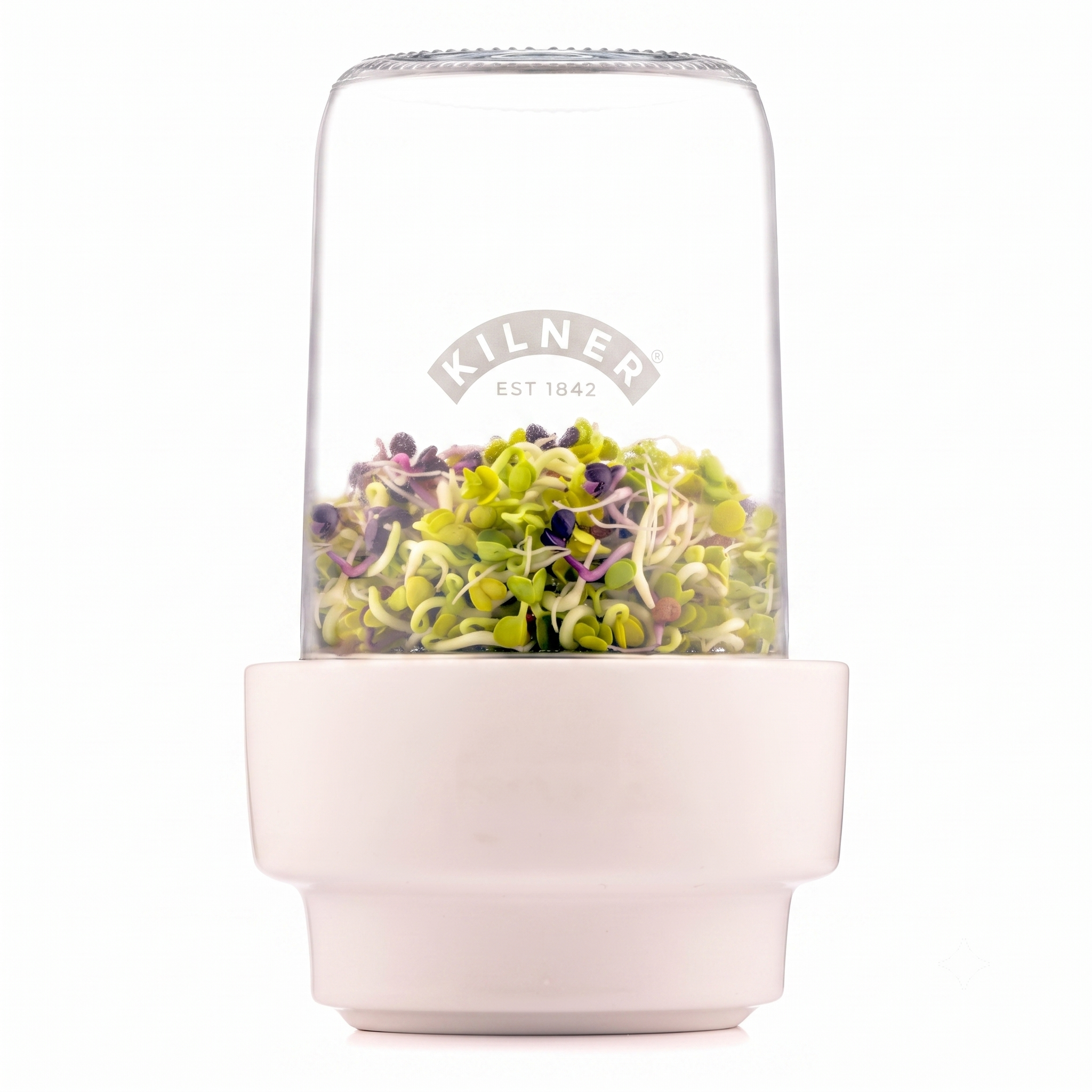 Kilner 0.5L Sprouting Set Glass Jar with Stainless Steel Lid Ceramic Base & Recipe Booklet Ideal for Growing Broccoli Beans Radish Lentils BPA-Free Sustainable Dishwasher Safe