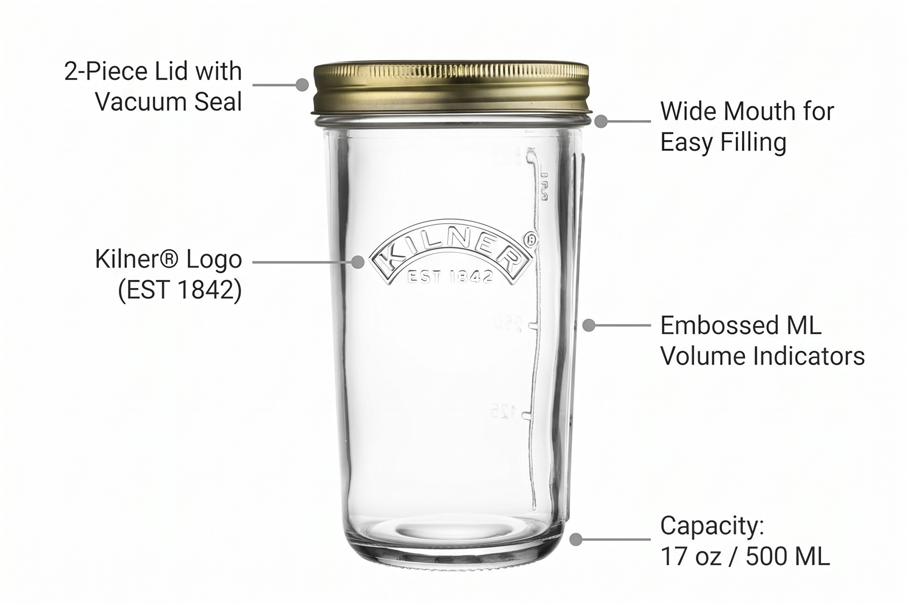 Kilner Wide Mouth Canning Jar | 17 oz