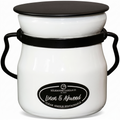 Milkhouse Candle Company Linen & Ashwood Soy Candle - Grey Musk | Dark Gilded Fruits | Tonka Bean & Amber Scented - 5 oz Cream Jar with Lid, 35+ Hour Burn Time, Made in the USA