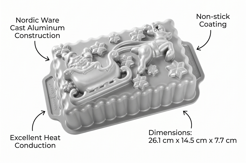 Nordic Ware NW 90848 Santa's Sleigh Loaf Pan Baking Tin Aluminium Grey 26.1 cm x 14.5 cm