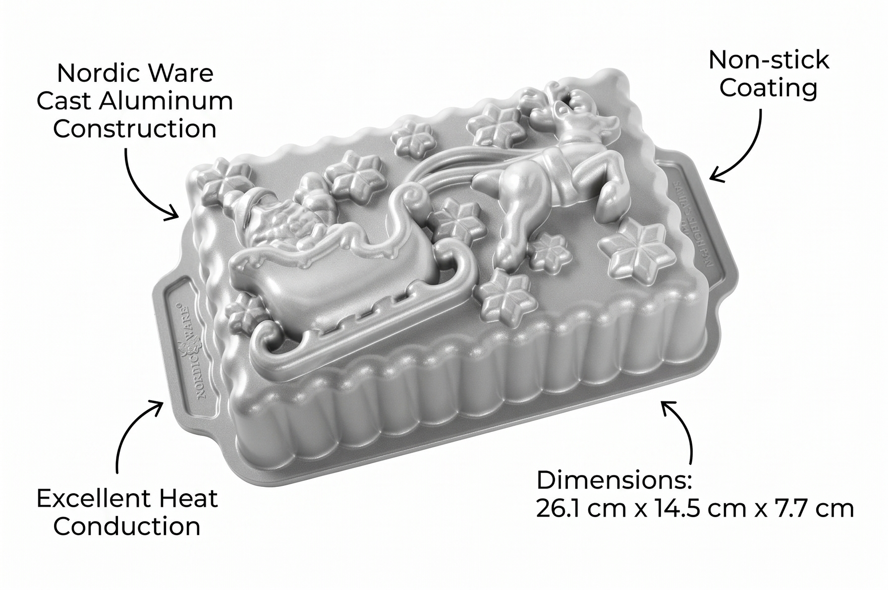 Nordic Ware NW 90848 Santa's Sleigh Loaf Pan Baking Tin Aluminium Grey 26.1 cm x 14.5 cm