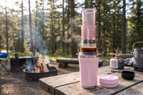 AeroPress Go Plus, Small Portable Coffee Maker Kit, Travel, Camping & Office, All-in-One French Press, Pour-Over & Espresso Style Manual Brewer, 2 Min Brew for Less Bitterness, More Flavor, Pink