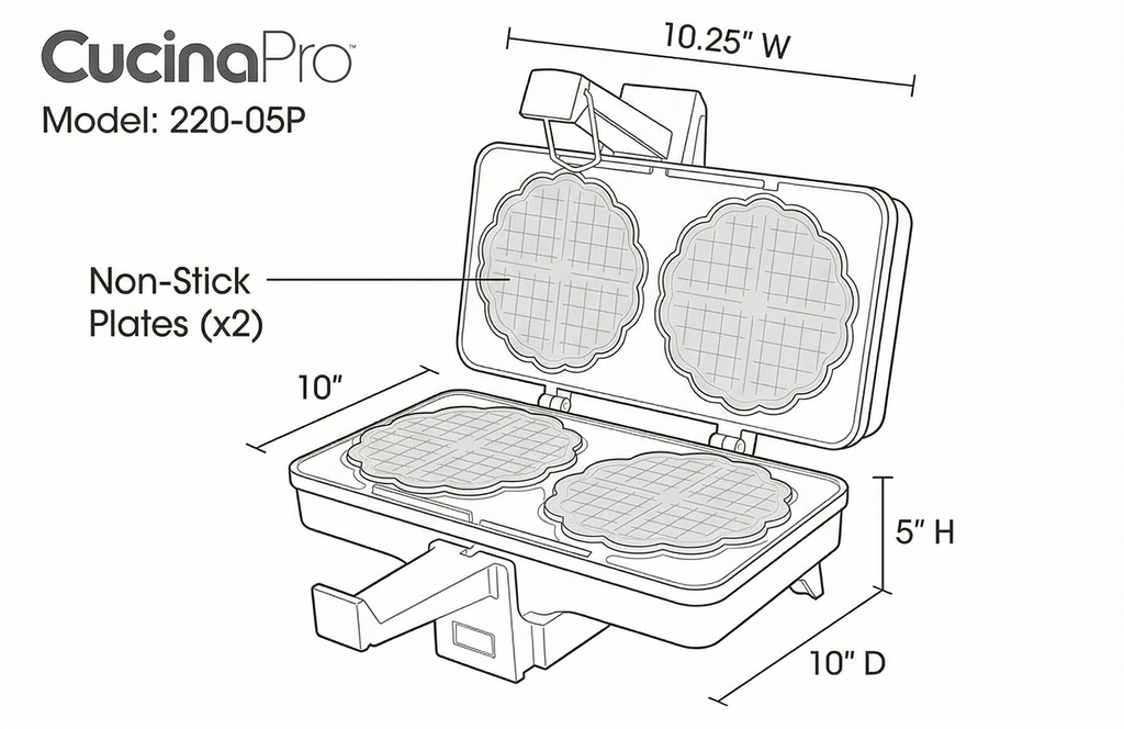 Pizzelle Maker- Polished Electric Baker Press Makes Two 5-Inch Cookies at Once, Even Heating Plates- Must Have Party Baking Supplies - Italian Easter Dessert Treat Making w Recipe Guide- Gift for Her
