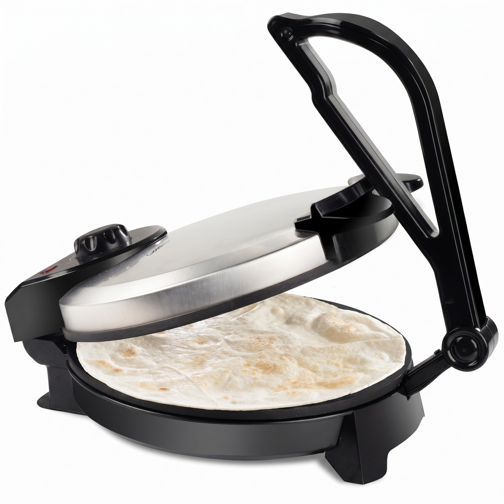 CucinaPro Electric Tortilla Maker - 10" Roti, Flatbread, Non-Stick Cooking Plates with Ready Light and Cord Wrap, Make Homemade Flour Tortillas, Chapati More- Easy to Use w Recipes, Fun for Party Meal