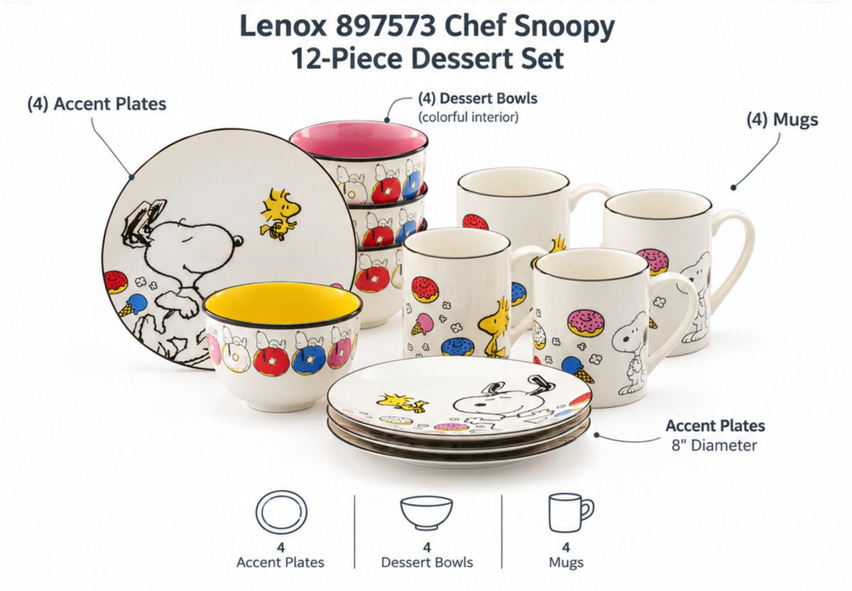 Lenox 897573 Chef Snoopy 12-Piece Dessert Set