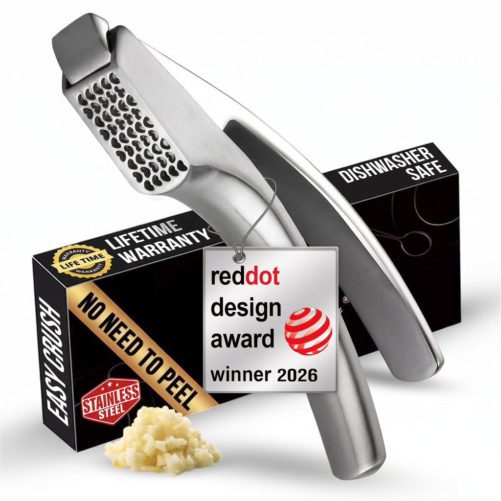 Lifetime Replacement Garlic Press Stainless Steel No Need to Peel, Detachable Handle for Coarse Mincing - Premium Garlic Mincer Tool, Rust-Proof, Easy to Clean, Dishwasher Safe Garlic Crusher