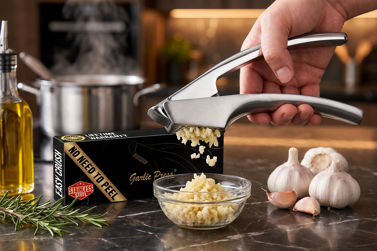 Lifetime Replacement Garlic Press Stainless Steel No Need to Peel, Detachable Handle for Coarse Mincing - Premium Garlic Mincer Tool, Rust-Proof, Easy to Clean, Dishwasher Safe Garlic Crusher