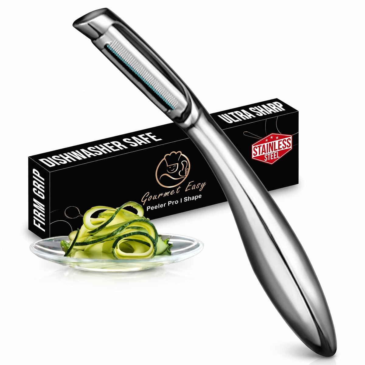 Vegetable Peeler, Premium Stainless Steel Potato Peeler, High Tensile Ultra Sharp Blade Fruit and Food Slicer, I Shaped with Ergonomic Non-Slip Handle, Dishwasher Safe with 5 Years Warranty