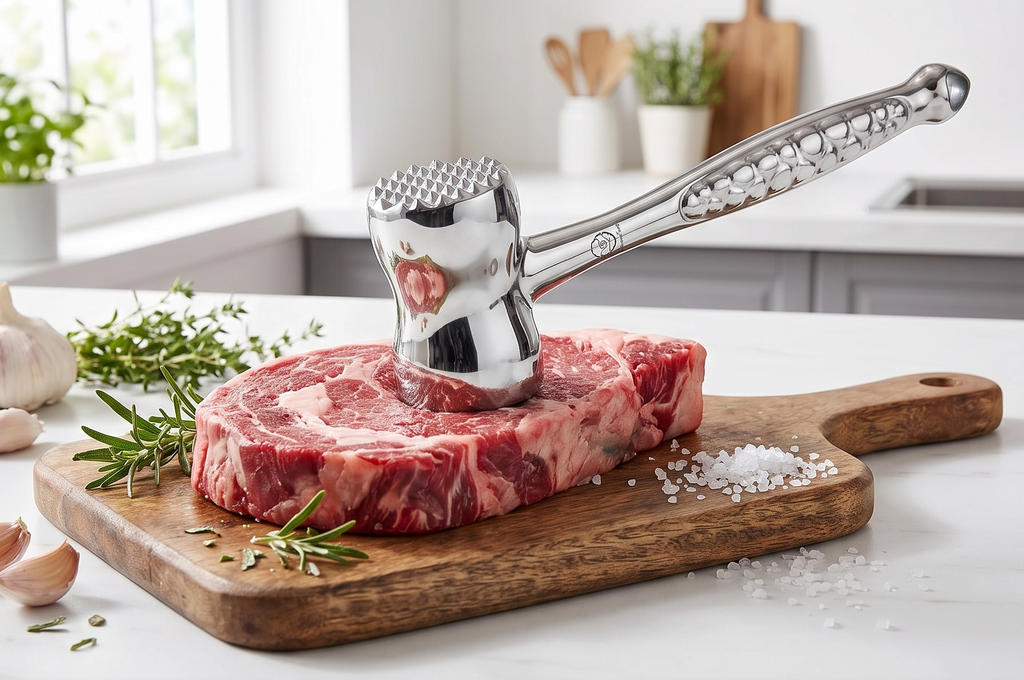 Stainless Steel Meat Tenderizer Tool, Premium Meat Mallet with Non-Slip Grip, Dual-Sided with Heart Shape Design for Tenderizing Steak, Poultry & Chicken Cutlet, Dishwasher Safe, Lifetime Replacement