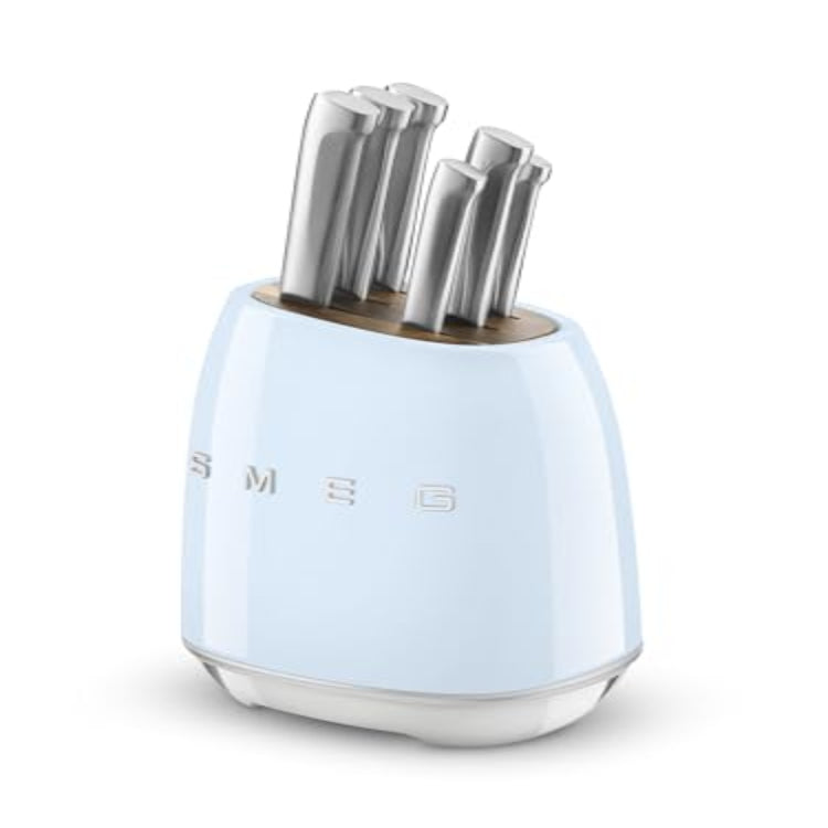 Smeg Pastel Blue Stainless Steel Knife Block Set