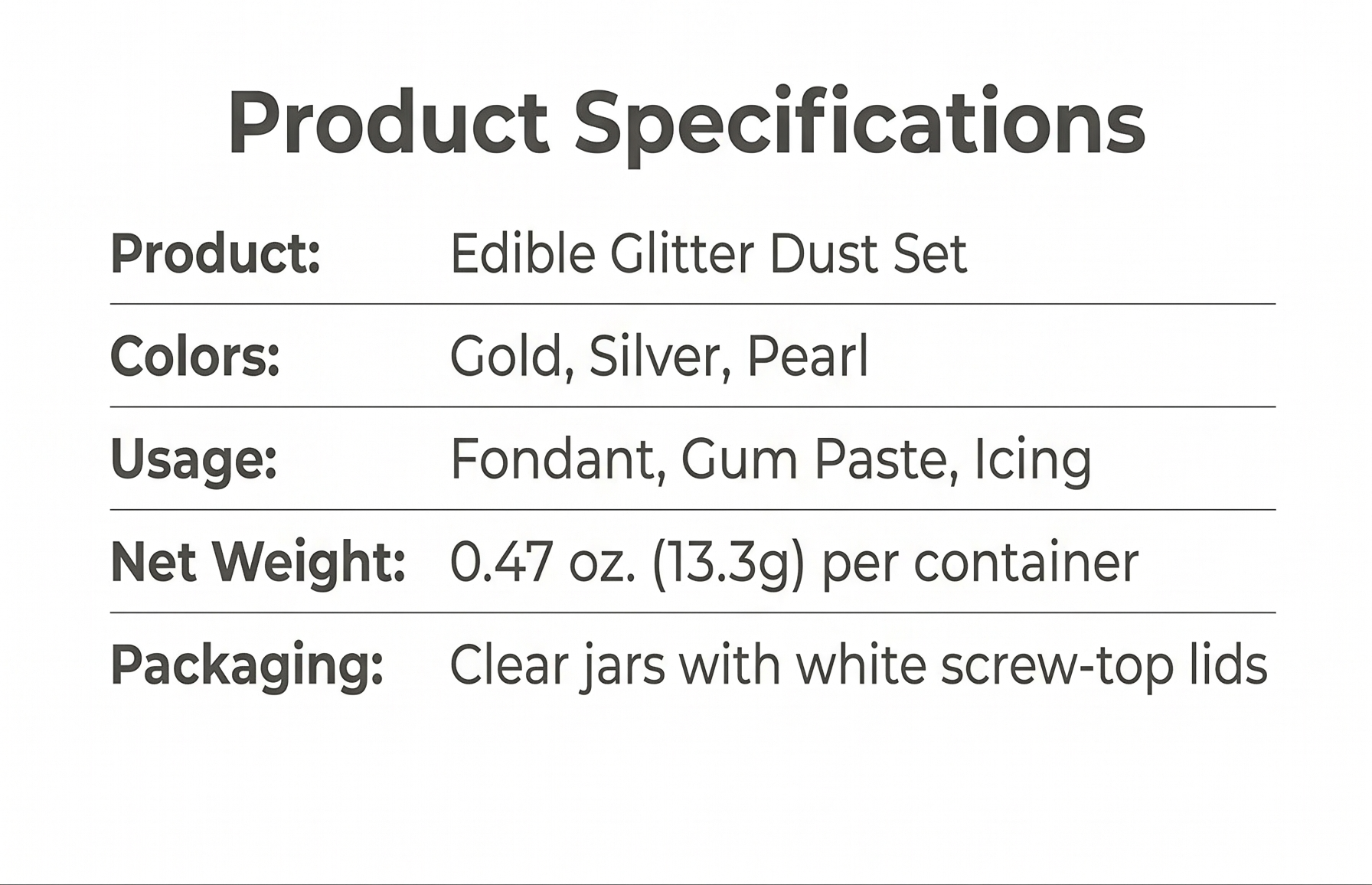 Wilton Edible Glitter Shimmer Dust, Set of 3