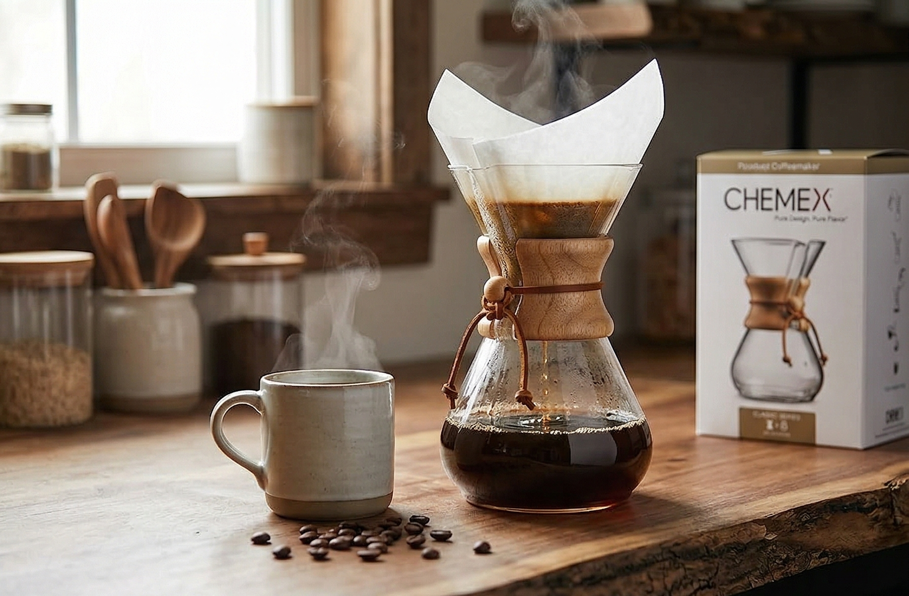 Chemex Pour-Over Glass Coffeemaker - Classic Series - 8-Cup - Exclusive Packaging
