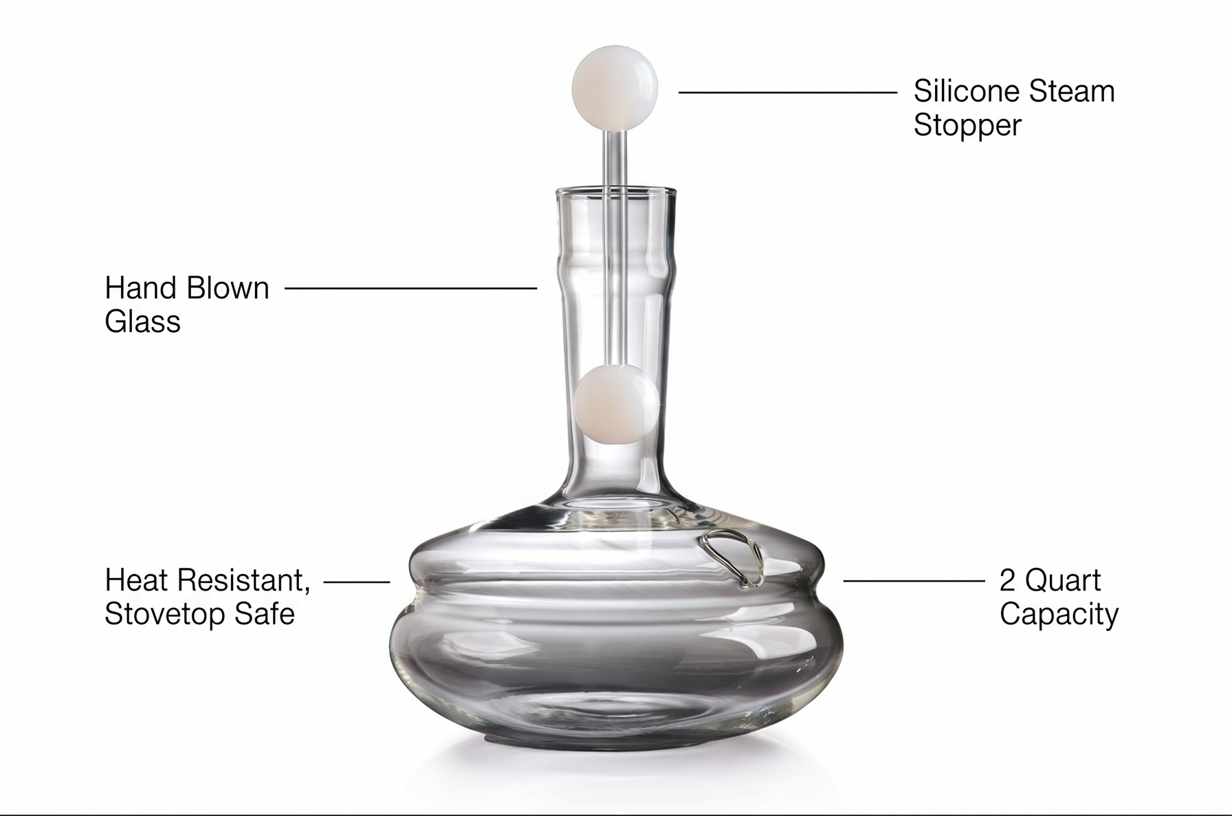 CHEMEX Hand Blown Glass Water Kettle, 2 Quart
