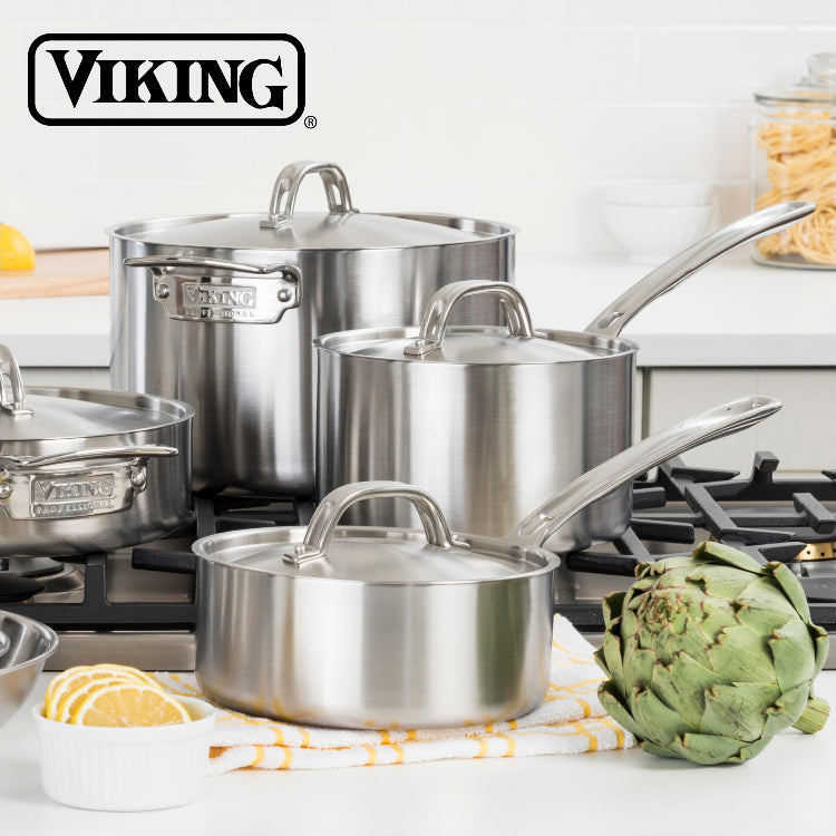 Viking 5-Ply Stainless Steel Sauce Pan with Lid, 3 Quart Saucepan Cooking Pot, Dishwasher and Oven Safe, Induction Ready, Satin Finish