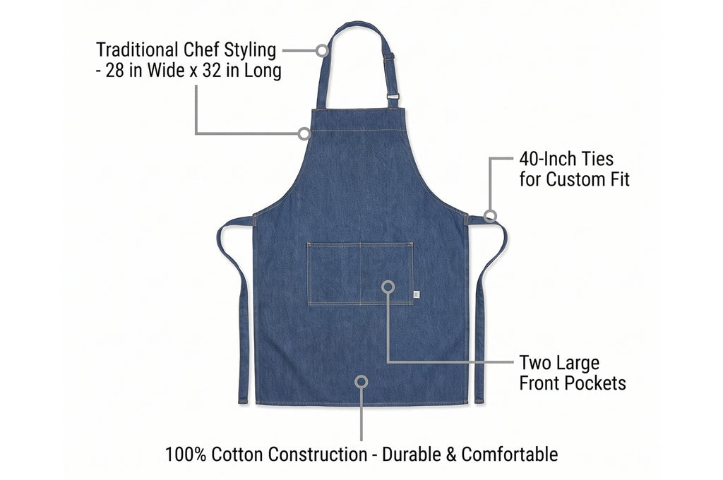 Now Designs Chef's Kitchen Apron, Denim Stone Wash - 28 x 32 in