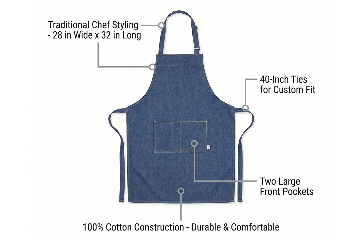 Now Designs Chef's Kitchen Apron, Denim Stone Wash - 28 x 32 in