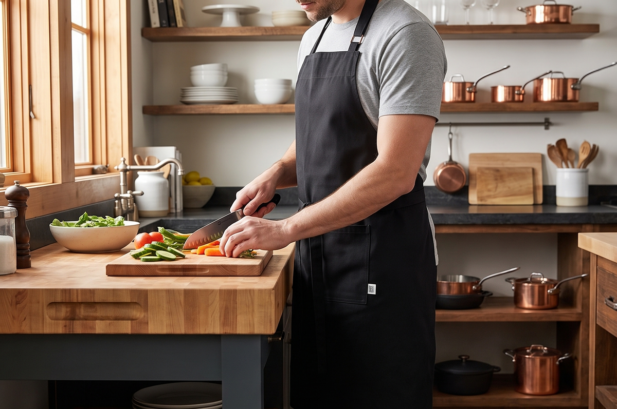 Now Designs Cotton Chef's Kitchen Apron, Solid Black 28 x 32 in