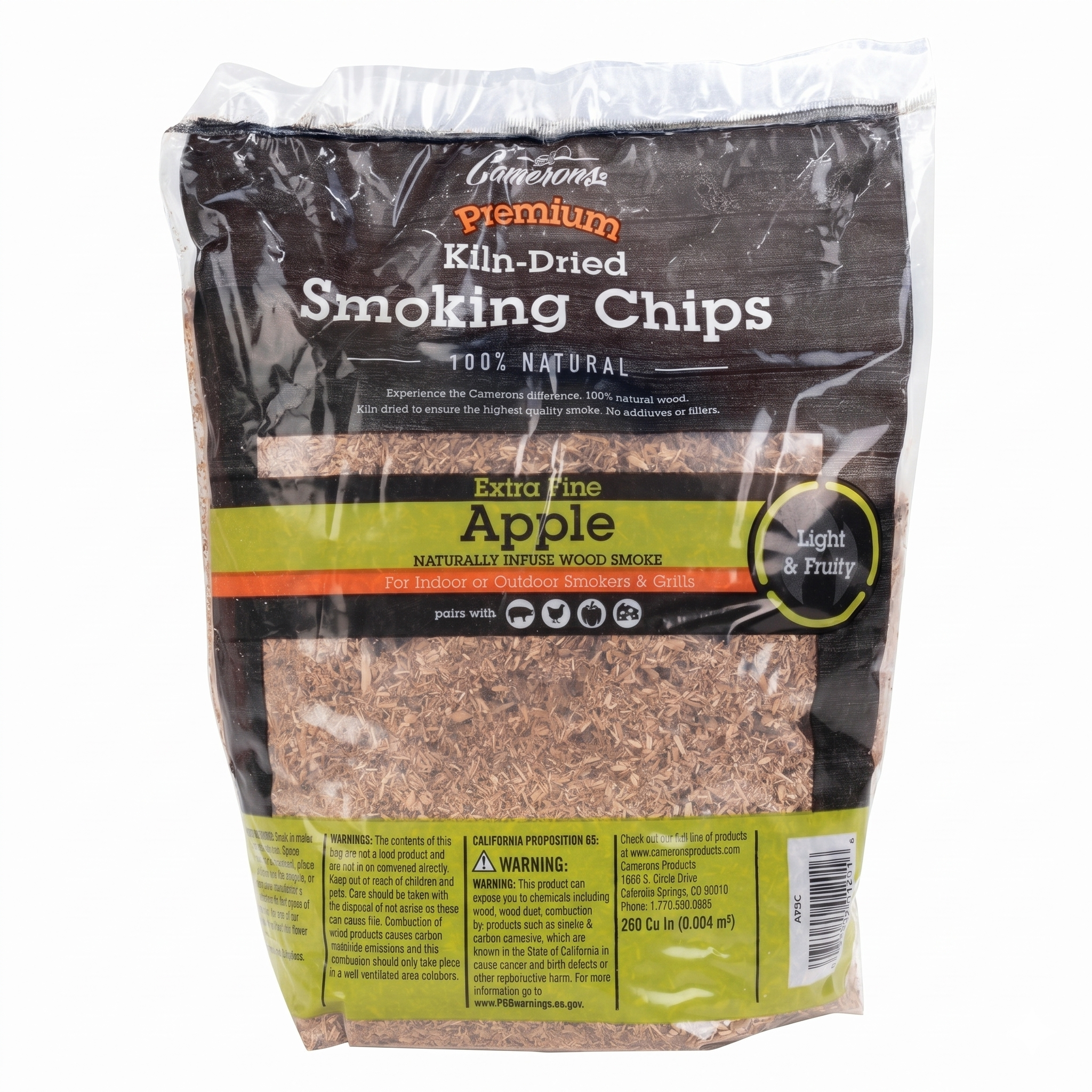 Camerons All Natural Extra Fine Apple BBQ Wood Chips - 260 Cu. in. Bag, Approx 2 Pounds - Kiln Dried Sawdust Shavings for Cocktail Smoking Guns, Smokers, Smoke Boxes - Barbecue Grilling Gifts for Men