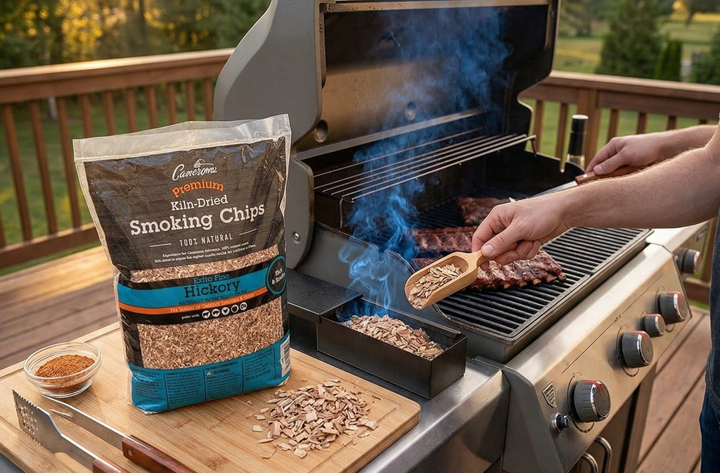 Camerons All Natural Extra Fine Hickory BBQ Wood Chips - 260 Cu. In. Bag, Approx 2 Pounds- Kiln Dried Sawdust Shavings for Cocktail Smoking Guns, Smokers, Smoke Boxes - Barbecue Grilling Gifts for Men