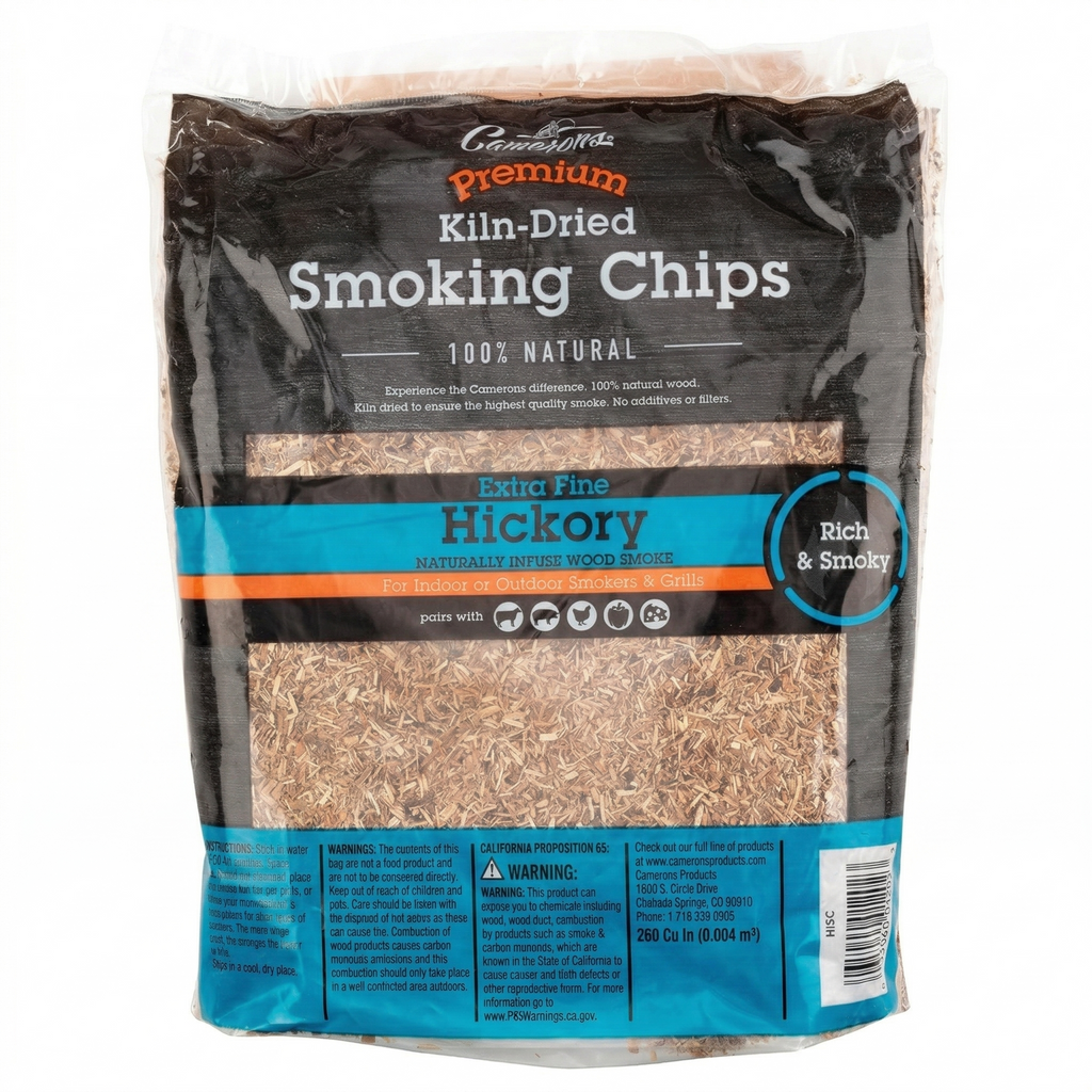 Camerons All Natural Extra Fine Hickory BBQ Wood Chips - 260 Cu. In. Bag, Approx 2 Pounds- Kiln Dried Sawdust Shavings for Cocktail Smoking Guns, Smokers, Smoke Boxes - Barbecue Grilling Gifts for Men