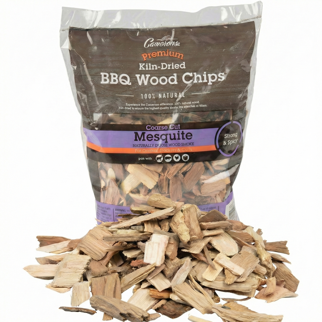 Camerons All Natural Mesquite Wood Chips for Smoker -260 Cu In Bag, Approx 2 Pounds- Kiln Dried Coarse Cut BBQ Grill Wood Chips for Smoking Meats - Barbecue Smoker Accessories - Grilling Gifts for Men