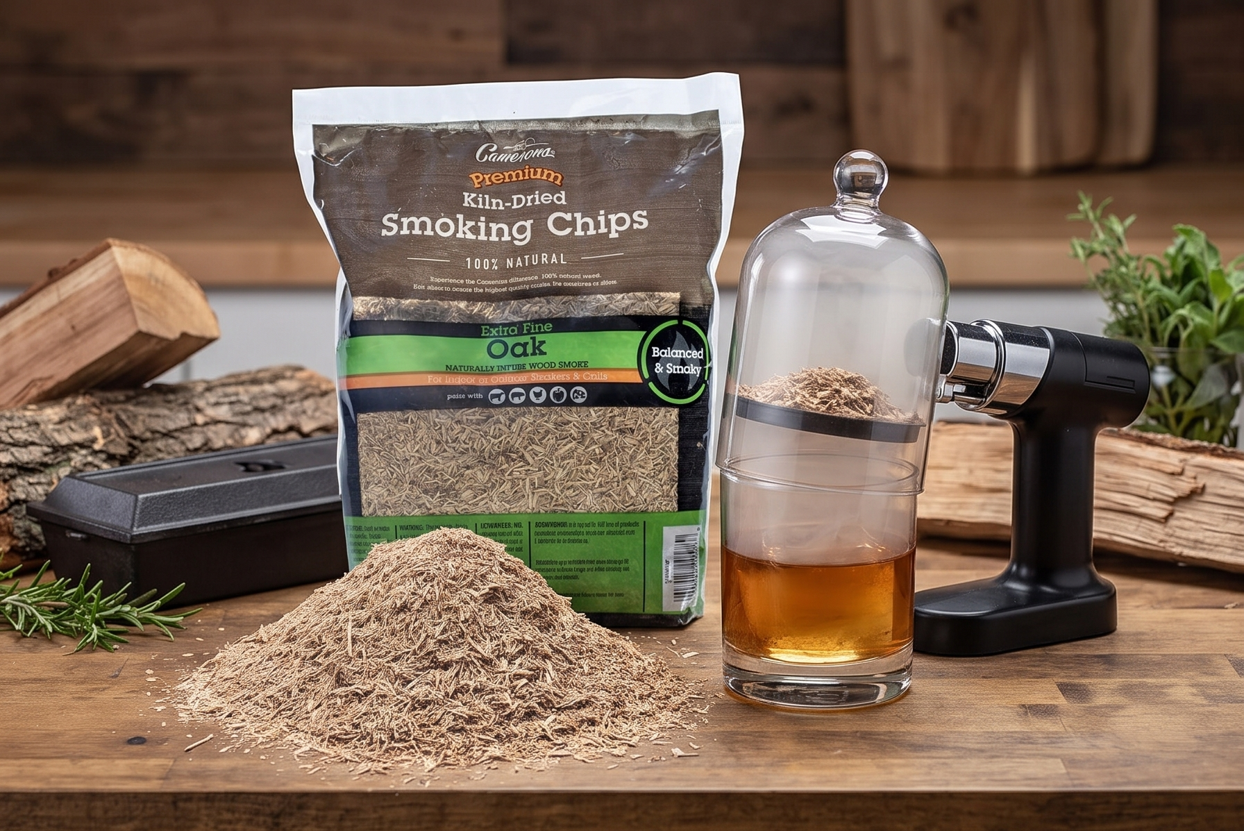 Camerons All Natural Extra Fine Oak BBQ Wood Chips - 260 Cu. in. Bag, Approx 2 Pounds - Kiln Dried Sawdust Shavings for Cocktail Smoking Guns, Smokers, Smoke Boxes - Barbecue Grilling Gifts for Men