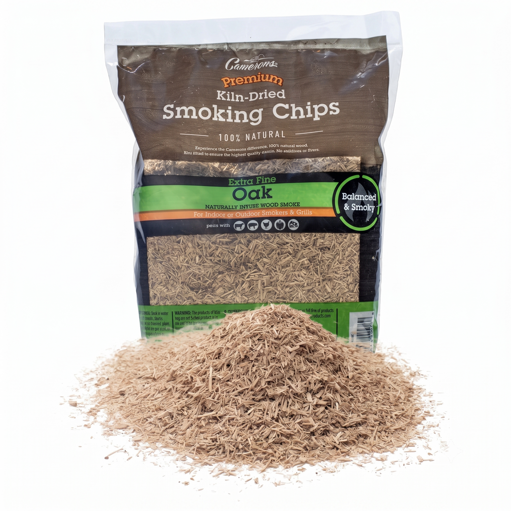 Camerons All Natural Extra Fine Oak BBQ Wood Chips - 260 Cu. in. Bag, Approx 2 Pounds - Kiln Dried Sawdust Shavings for Cocktail Smoking Guns, Smokers, Smoke Boxes - Barbecue Grilling Gifts for Men