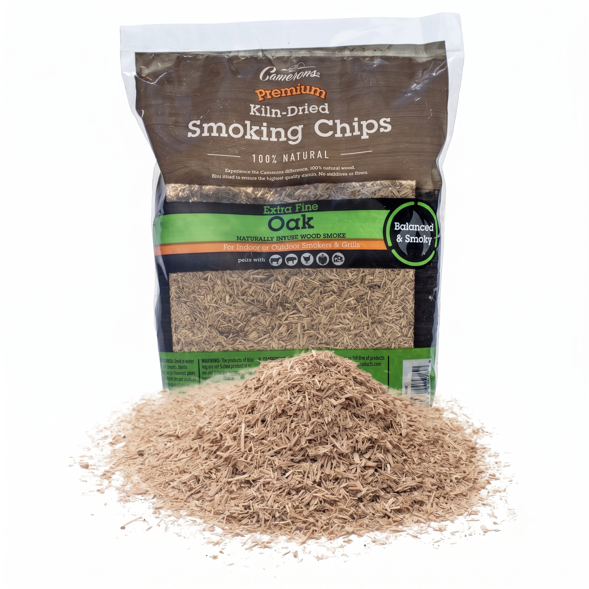 Camerons All Natural Extra Fine Oak BBQ Wood Chips - 260 Cu. in. Bag, Approx 2 Pounds - Kiln Dried Sawdust Shavings for Cocktail Smoking Guns, Smokers, Smoke Boxes - Barbecue Grilling Gifts for Men