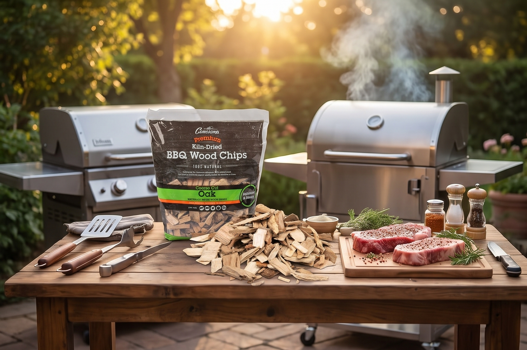 Camerons All Natural Oak Wood Chips for Smoker - 260 Cu. in. Bag, Approx 2 Pounds - Kiln Dried Coarse Cut BBQ Grill Wood Chips for Smoking Meats - Barbecue Smoker Accessories - Grilling Gifts for Men