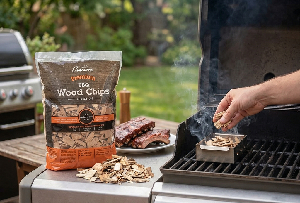 Camerons All Natural Maple Wood Chips for Smoker - 260 Cu. In. Bag, Approx 2 Pounds- Kiln Dried Coarse Cut BBQ Grill Wood Chips for Smoking Meats - Barbecue Smoker Accessories - Grilling Gifts for Men