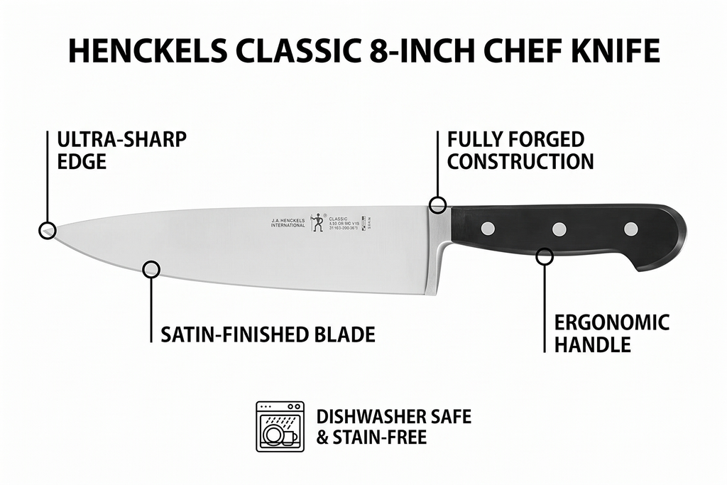 HENCKELS Classic Razor-Sharp 8-inch Chef Knife, German Engineered Informed by 100+ Years of Mastery