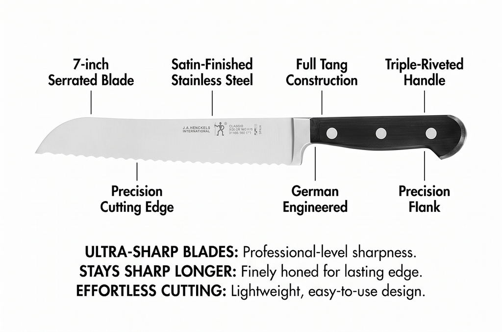 HENCKELS Classic Razor-Sharp 7-inch Bread Knife, Cake Knife, German Engineered Informed by 100+ Years of Mastery