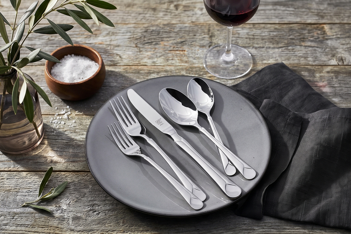 ZWILLING Provence 45-Piece Flatware Set, 18/10 Stainless Steel, Dual Mirror-Satin Finish, Service for 8, 5-piece placesetting plus 5 serving pieces