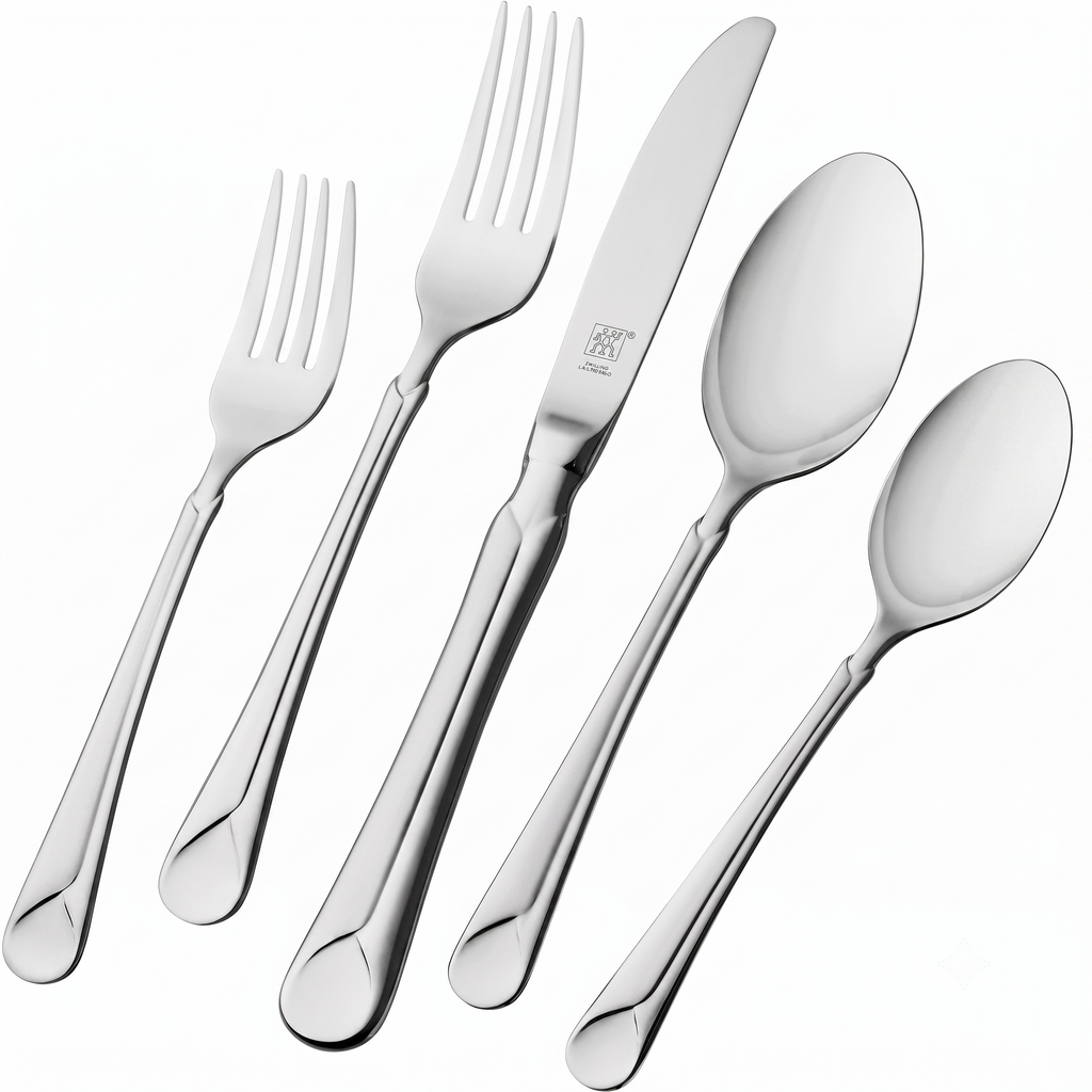 ZWILLING Provence 45-Piece Flatware Set, 18/10 Stainless Steel, Dual Mirror-Satin Finish, Service for 8, 5-piece placesetting plus 5 serving pieces