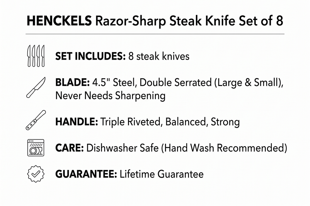 HENCKELS Razor-Sharp Steak Knife Set of 8, German Engineered Informed by 100+ Years of Mastery