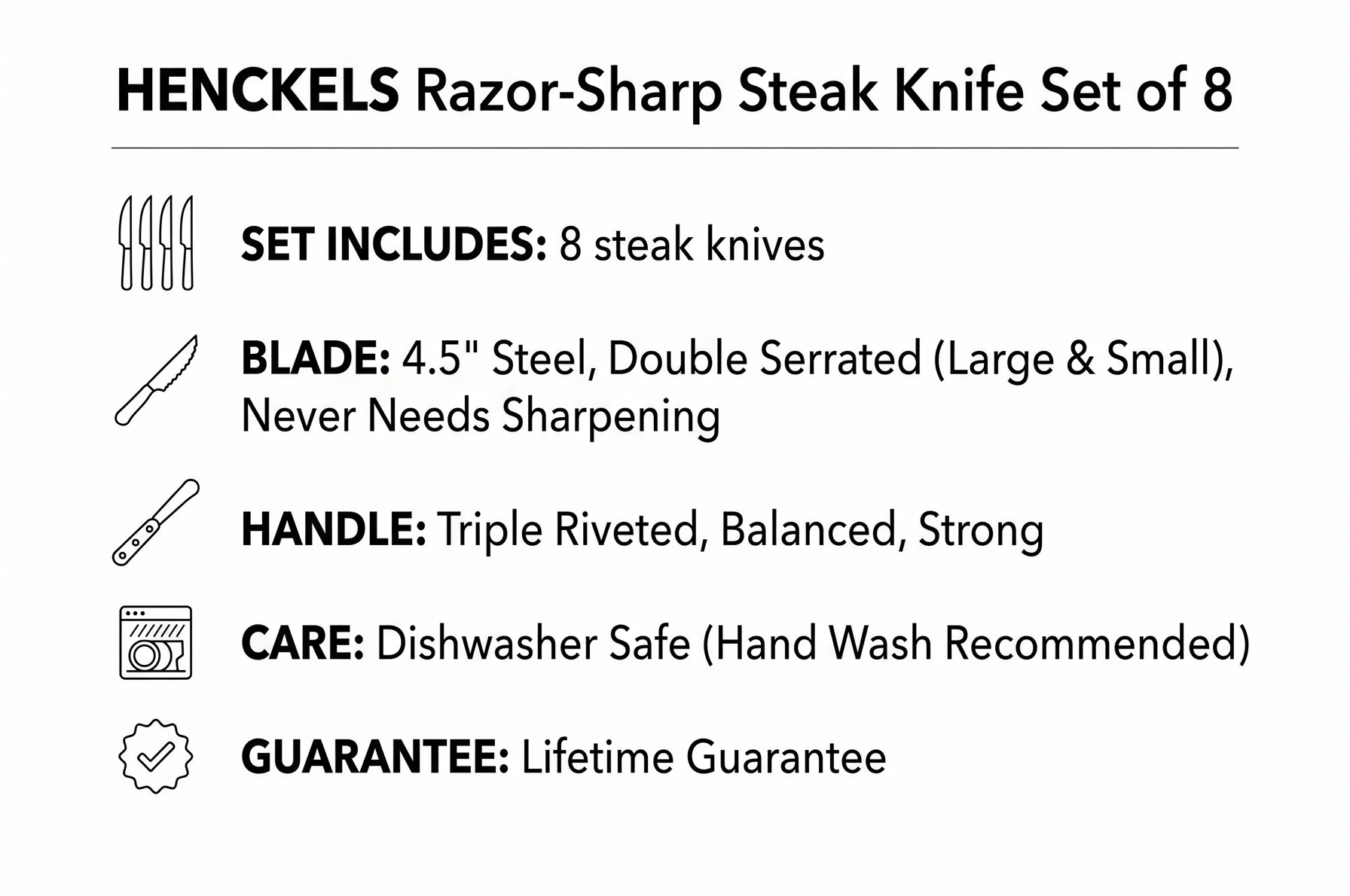 HENCKELS Razor-Sharp Steak Knife Set of 8, German Engineered Informed by 100+ Years of Mastery
