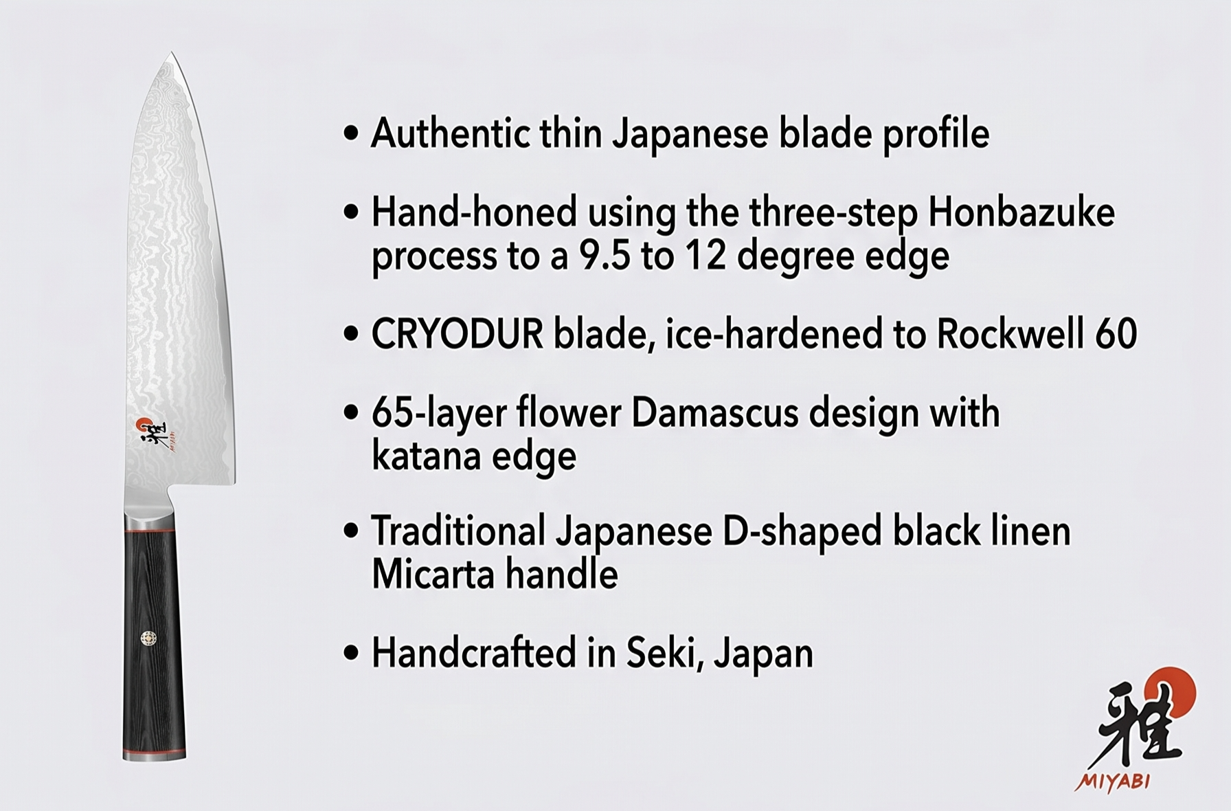 MIYABI Kaizen 9.5" Chef's Knife, Black with Red Accent, Medium (34183-243)