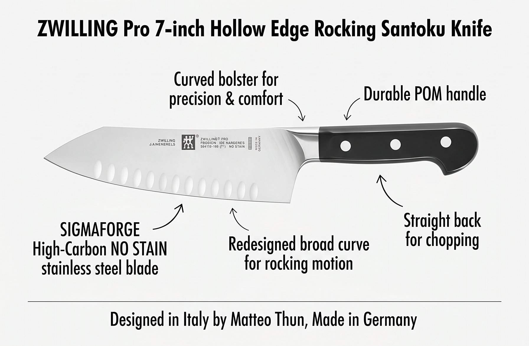 ZWILLING Pro 7-inch Hollow Edge Rocking Santoku Knife