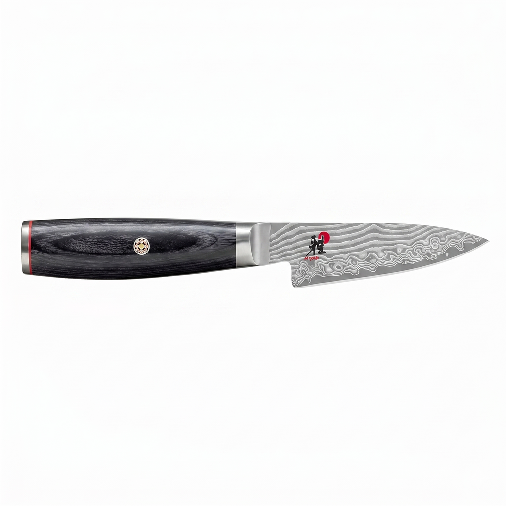 Miyabi Kaizen II Japanese 3.5-inch Paring Knife, Essential Kitchen Knife, Black Pakkawood Handle, 48-Layer Flower Damascus Pattern, Handrafted in Seki, Japan