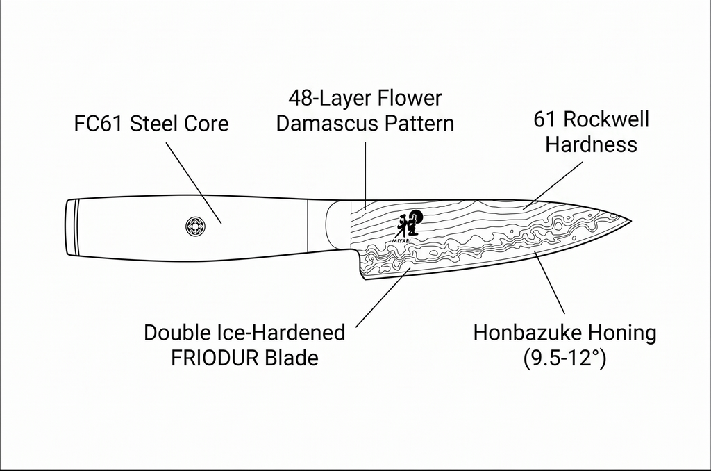 Miyabi Kaizen II Japanese 3.5-inch Paring Knife, Essential Kitchen Knife, Black Pakkawood Handle, 48-Layer Flower Damascus Pattern, Handrafted in Seki, Japan