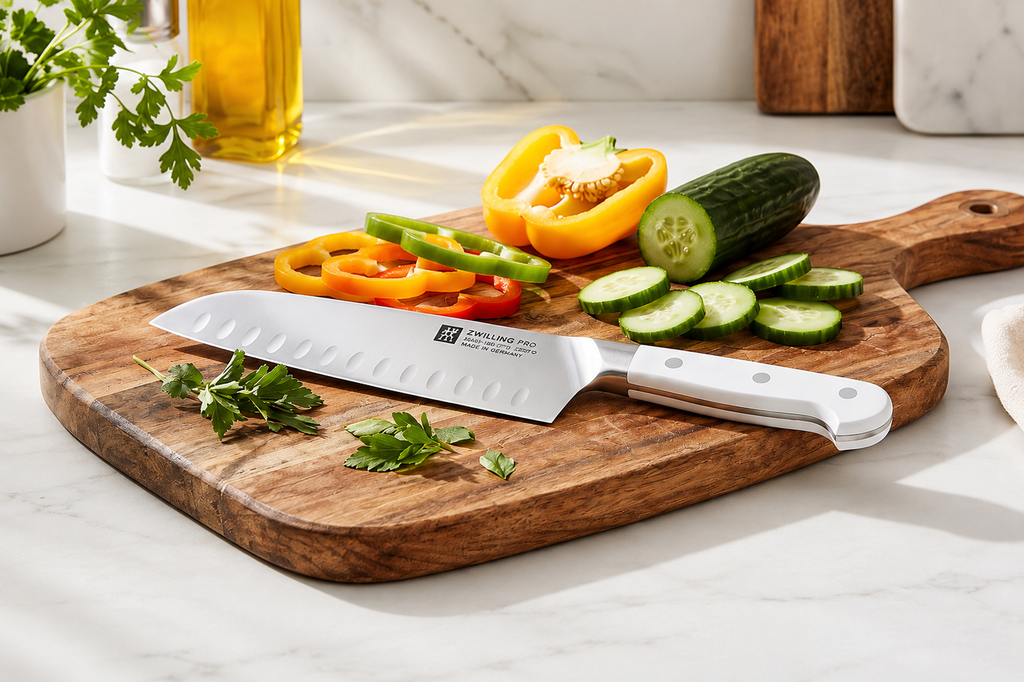 ZWILLING Pro Le Blanc 7-inch Slim Hollow Edge Santoku Knife