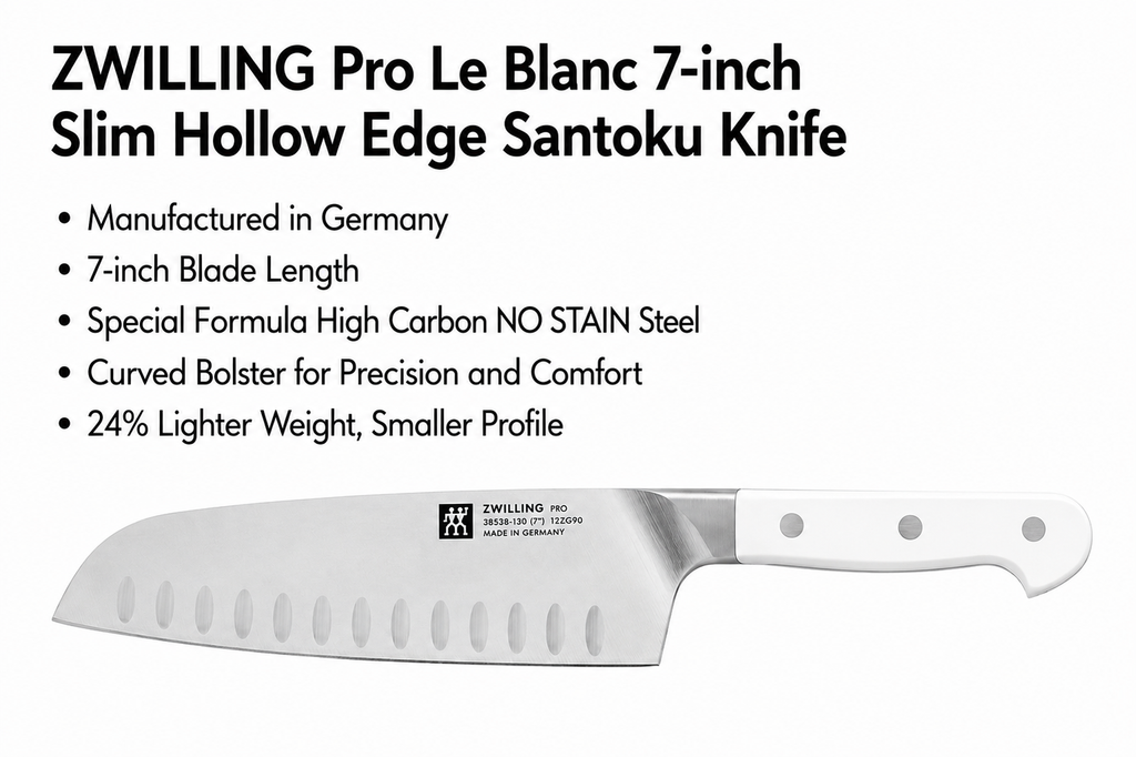 ZWILLING Pro Le Blanc 7-inch Slim Hollow Edge Santoku Knife