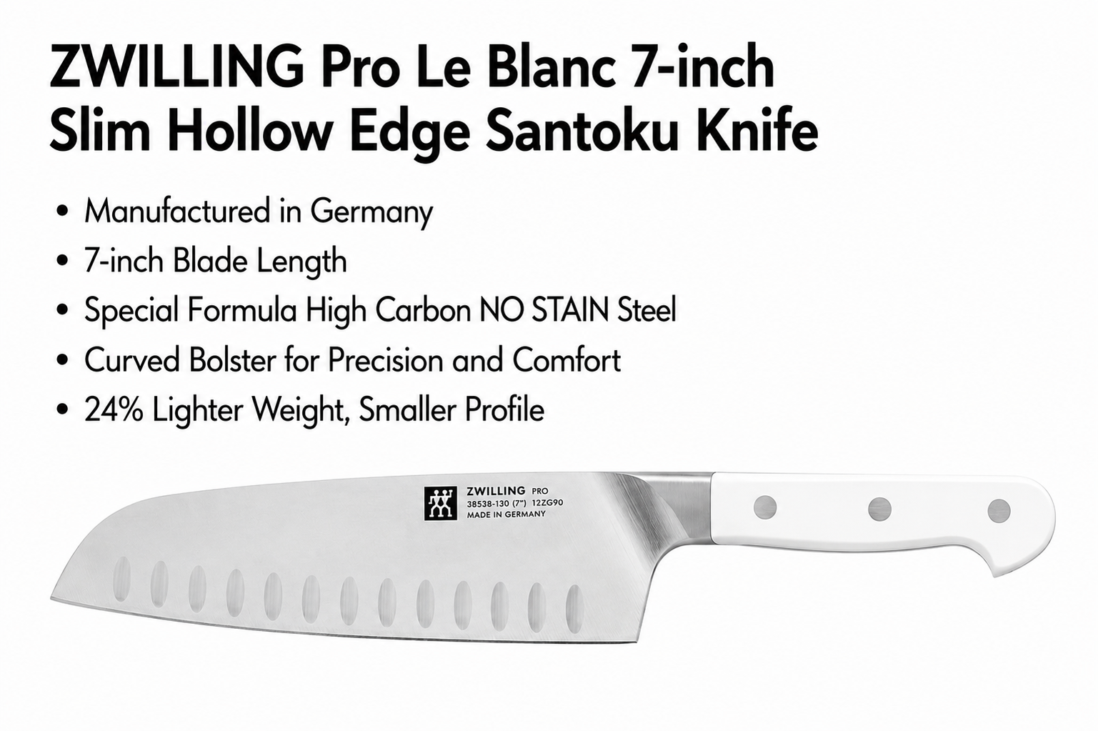 ZWILLING Pro Le Blanc 7-inch Slim Hollow Edge Santoku Knife