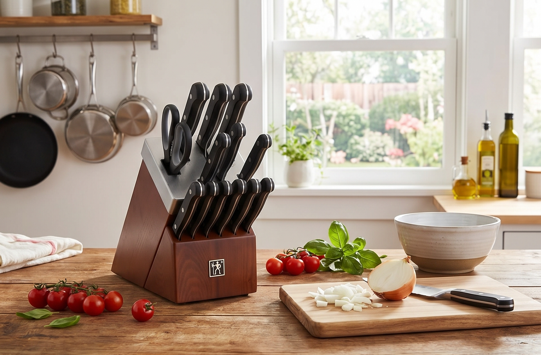 HENCKELS Solution Razor-Sharp 14-pc Self Sharpening Knife Block Set, Chef Knife, Bread Knife, Steak Knife, German Engineered Informed by 100+ Years of Mastery