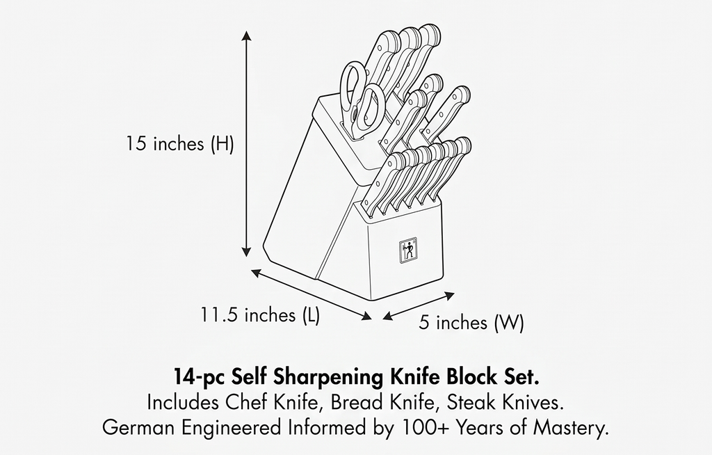 HENCKELS Solution Razor-Sharp 14-pc Self Sharpening Knife Block Set, Chef Knife, Bread Knife, Steak Knife, German Engineered Informed by 100+ Years of Mastery