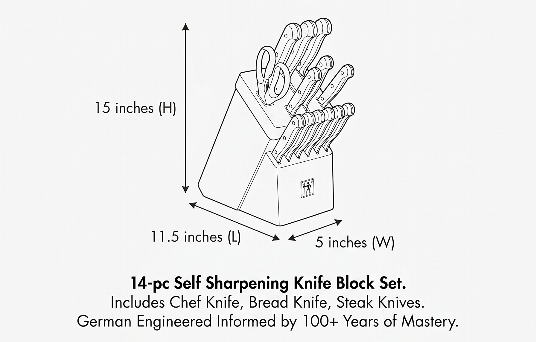 HENCKELS Solution Razor-Sharp 14-pc Self Sharpening Knife Block Set, Chef Knife, Bread Knife, Steak Knife, German Engineered Informed by 100+ Years of Mastery
