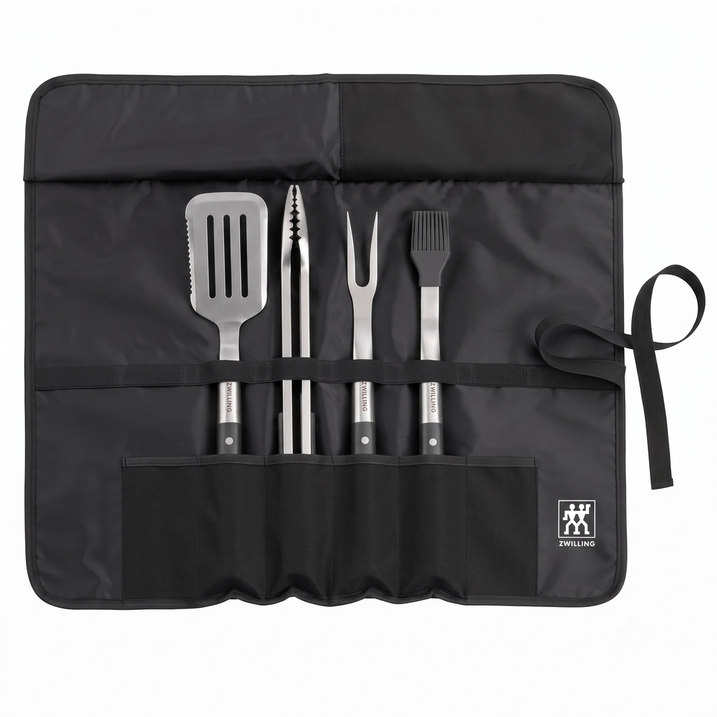 ZWILLING BBQ+, 5-pc Grill Tool Set, Grill Spatula, Grill Tongs, Grill Fork, Basting Brush, Chef's Wrap, Made from Durable and Corrosion-Resistant Stainless Steel, Travel Friendly, Easy-to-Clean
