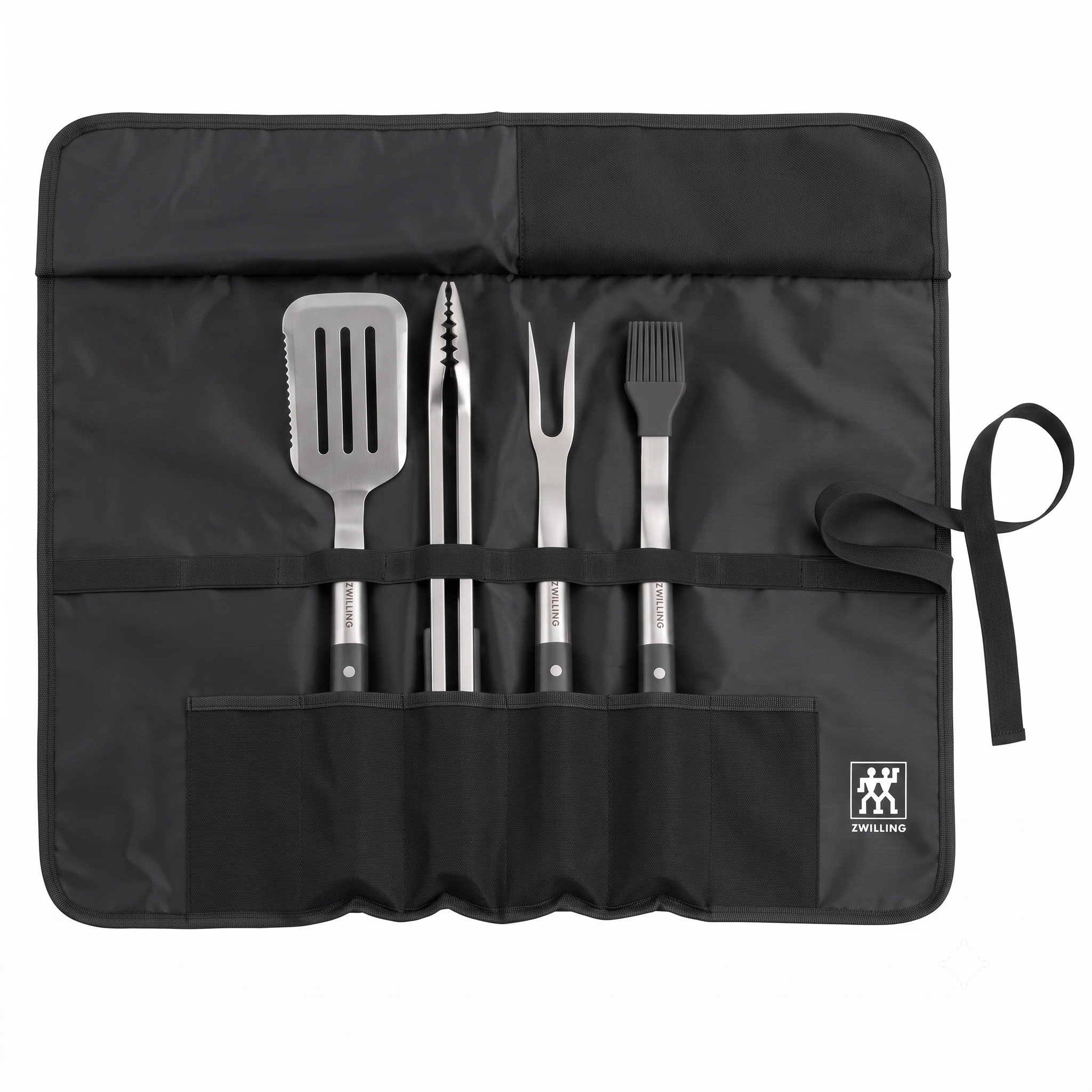 ZWILLING BBQ+, 5-pc Grill Tool Set, Grill Spatula, Grill Tongs, Grill Fork, Basting Brush, Chef's Wrap, Made from Durable and Corrosion-Resistant Stainless Steel, Travel Friendly, Easy-to-Clean
