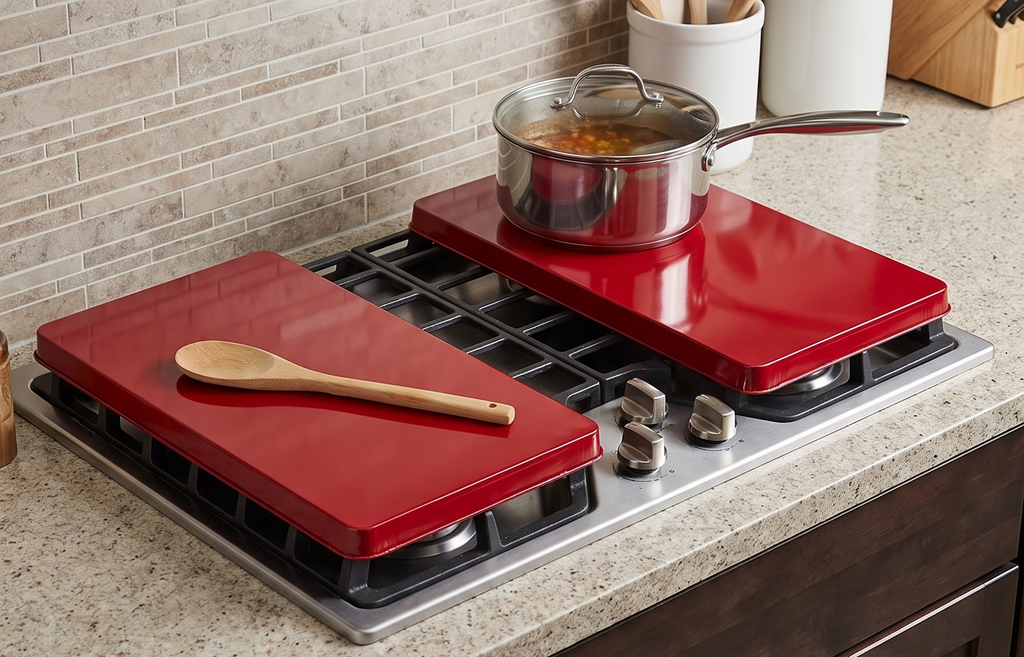 Reston Lloyd 2-Piece Rectangular Tin Burner Cover, 19.75-Inch by 11-Inch, Red